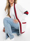 Women Color Block Long Cardigan Sweaters with Pockets