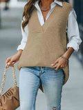 Womens V Neck Sleeveless High Low Sweater Tops Houndstooth Sweater Vest