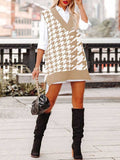 Womens V Neck Sleeveless High Low Sweater Tops Houndstooth Sweater Vest