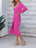 Womens Winter Dress Outfits V Neck Wrap Sweater Dress with Belt