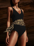 Womens V Neck Bathing Suit One Piece Swimsuit with Belt