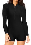 Womens Long Sleeve Rash Guard Boyleg Swimsuit with Zipper Front
