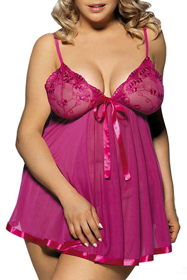 Womens Plus Size See Through Lace Trim Babydoll