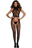 Sexy High Neck Backless Cut Out Sheer Mesh Body Stocking Black
