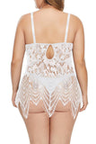 Plus Size Sheer Lace Babydoll With Thong White