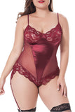 Plus Size Floral Lace Teddy Satin Ruby