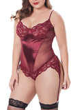 Plus Size Floral Lace Teddy Satin Ruby