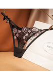 Women's Sexy Sheer Floral Lace Thong Underwear Brief Black