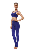 Elastic Skinny Tie Plain Yoga Workout Leggings Blue
