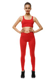 Elastic Skinny Tie Plain Yoga Workout Leggings Red