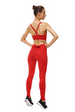 Elastic Skinny Tie Plain Yoga Workout Leggings Red
