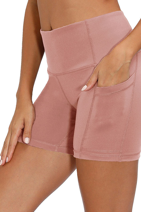 Wide Waisted Plain Bodycon Yoga Shorts Pink