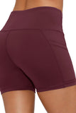 High Waisted Bodycon Pocket Yoga Shorts Ruby
