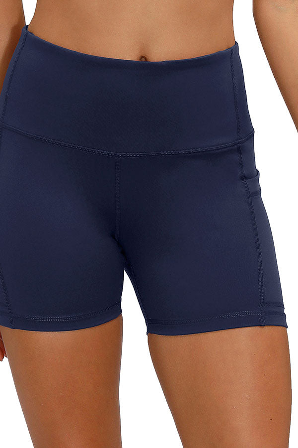Solid Wide Waistband Bodycon Yoga Shorts Navy Blue