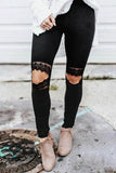 Women's Lace Patchwork Knee Cut Out High Waisted Stretchy Legging