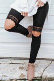 Women's Lace Patchwork Knee Cut Out High Waisted Stretchy Legging