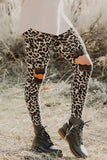 Women's Leopard Print Knee Cut Out Floral Lace Patchwork Leggings