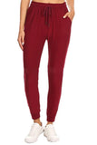 Women's Plain High Waisted Jogger Pants With Pocket Ruby