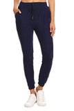 Women's Solid High Waisted Jogger Pants With Pocket Navy Blue