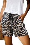 Elastic Waist Leopard Print Drawstring Casual Shorts Brown
