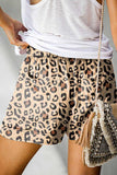 Plus Size Women's Leopard Print Summer Shorts With Pocket Khaki