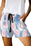 Plus Size Women's Tie Dye Print Casual Shorts With Pocket Light Blue