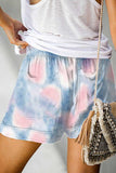 Plus Size Women's Tie Dye Print Casual Shorts With Pocket Light Blue