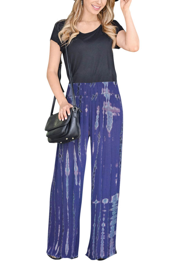 Women's High Waisted Loose Fit Casual Wide Leg Pants Blue