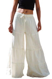 Plus Size Solid Drawstring Wide Leg Casual Bell Pants White