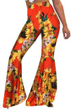 Women's Summer Sunflower Print High Waisted Flared Pants