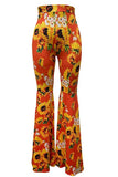 Women's Summer Sunflower Print High Waisted Flared Pants