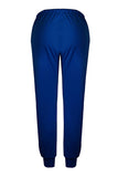 Solid Elastic High Waisted Sweat Pants With Pocket Navy Blue