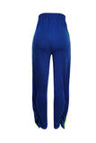 Women's Drawstring Pocket Ruched High Waisted Pants Blue