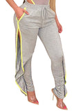 Women's Drawstring Color Block Ruffle Ruched Slit Jogger Sweatpants