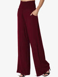Casual High Rise Elastic Waist Wide Leg Pants Women With Pockets