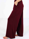 Casual High Rise Elastic Waist Wide Leg Pants Women With Pockets