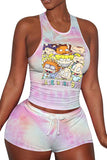 Women's Tie Dye Racerback Tank Top And Shorts Bodycon Tracksuit