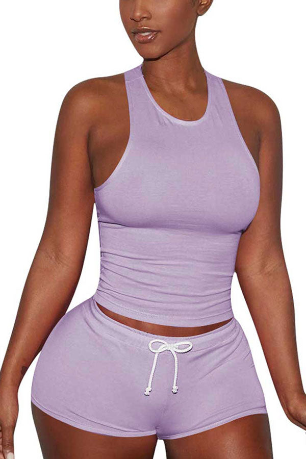 Women's Sexy Bodycon Tank Top And Shorts Set Sports Set Light Purple