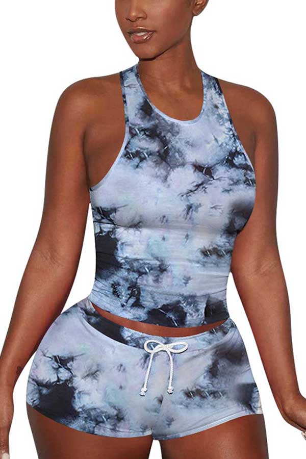 Women's Tie Dye 2 Piece Outfit Tank Top And Shorts Workout Sports Set