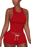 Women's Sports Suit Tank Top And Drawstring Shorts Set Red
