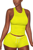 Women's Sexy Plain Tank Top And Short Two Piece Outfit Yellow