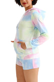Women's Long Sleeve Tie Dye Hoodie With Short Tracksuit