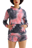 Womens Casual Long Sleeve Hoodie And Shorts Tie Dye Two Piece Set