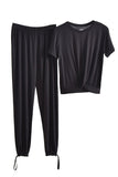 Women's Summer Short Sleeve Top With Long Pants Plain Pajama Set