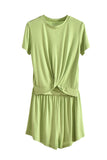 Short Sleeve Twist Hem Top With Short Pajama Set Light Green