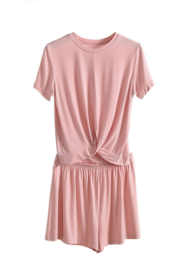 Modal Comfy Short Sleeve Top With Shorts Pajama Set Pink