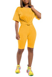 Women's Summer Solid T-Shirt With Bodycon Shorts Two Piece Set