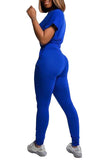 Solid Twist Crop Top High Waisted Skinny Pants Tracksuit Sapphire Blue