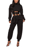 Women's Two Piece Outfit Tie Front Crop Top High Waisted Pants Set