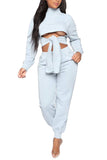 Long Sleeve Cut Out Tie Crop Top High Waisted Pants Two Piece Set